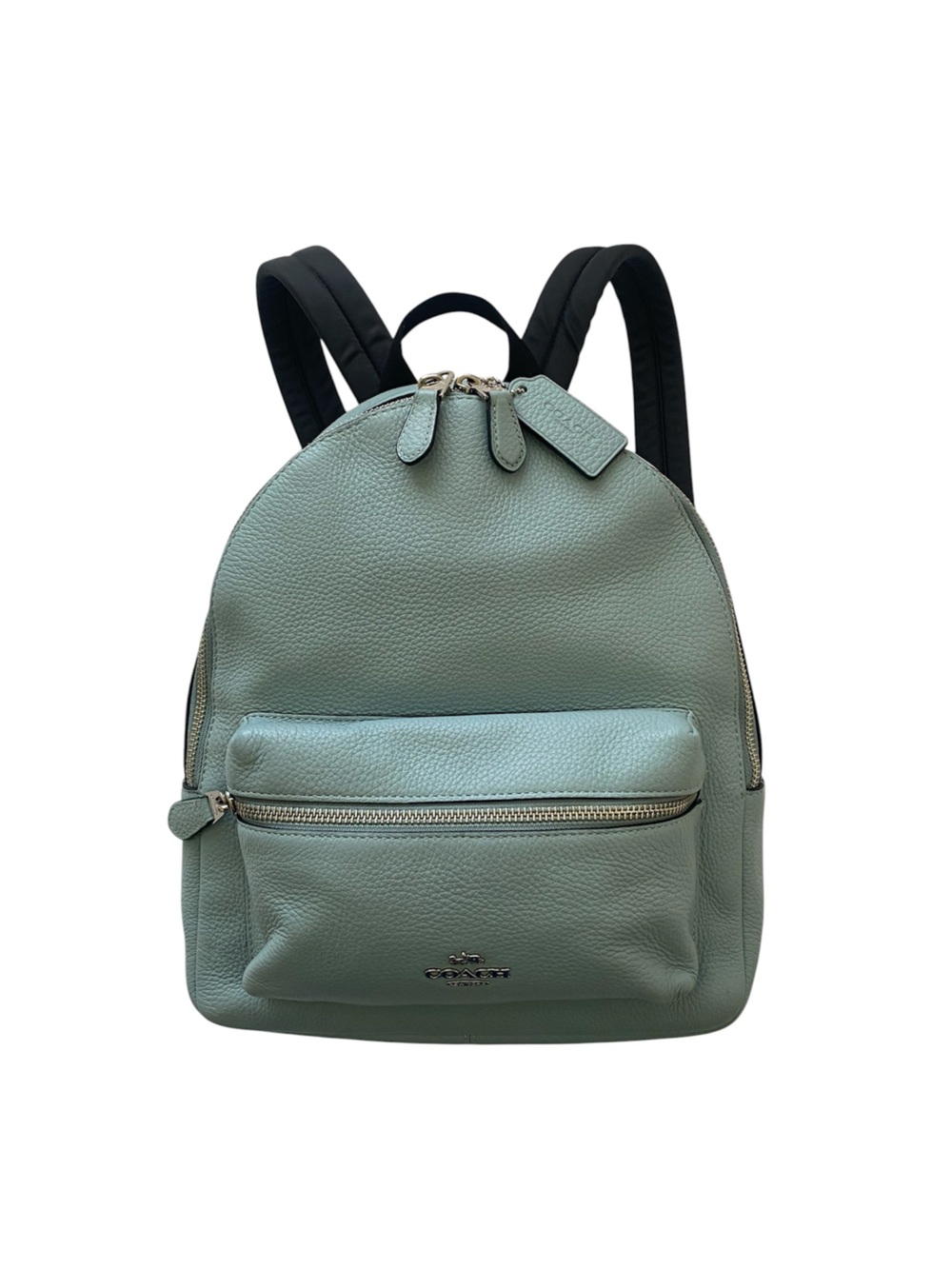 Coach Charlie Medium Pebbled Leather Backpack In Light Teal EUC